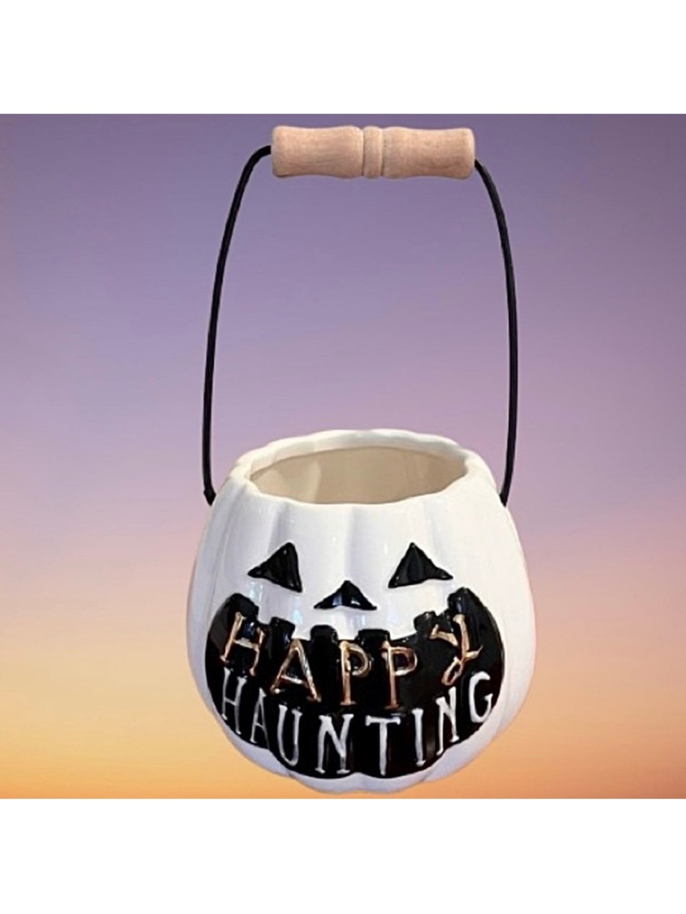 🆕- MudPie "Happy Haunting" Ceramic Pumpkin with Handle